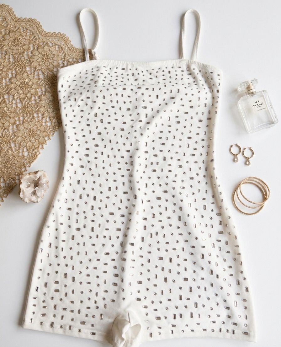 Starlight Performance Rhinestone Romper – White