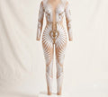 Performance Bodysuit | White & Gold Catsuit