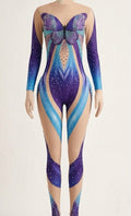 Crystal Butterfly Aerial Arts Catsuit | Purple & Blue Performance Unitard