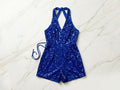 Royal Blue Sequin Halter Romper | Dance & Aerial Performance Shorts Unitard
