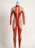 Ombre Red Rhinestone Aerial Catsuit | Illusion Mesh Performance Unitard