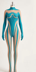 Rhinestone Aerial Costume – Long Sleeve Performance Bodysuit for Aerial Silks, Lyra, Pole Dance & Circus