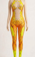 sunflower Illusion Aerial Arts Catsuit | Yellow Floral Performance Unitard
