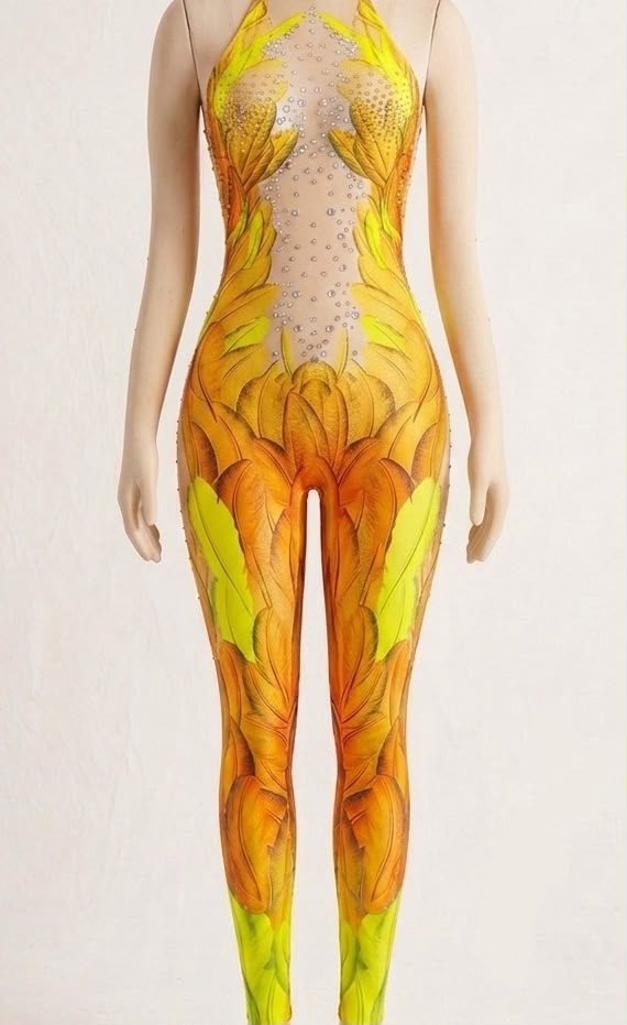 sunflower Illusion Aerial Arts Catsuit | Yellow Floral Performance Unitard