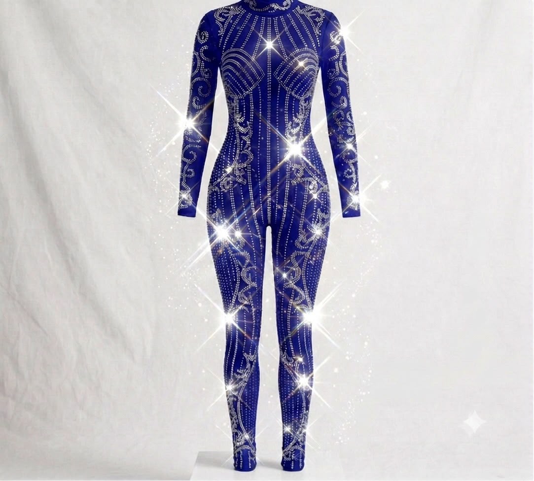 blue Rhinestone Full-Length Unitard | Aerial Dance, Gymnastics & Performance Costume