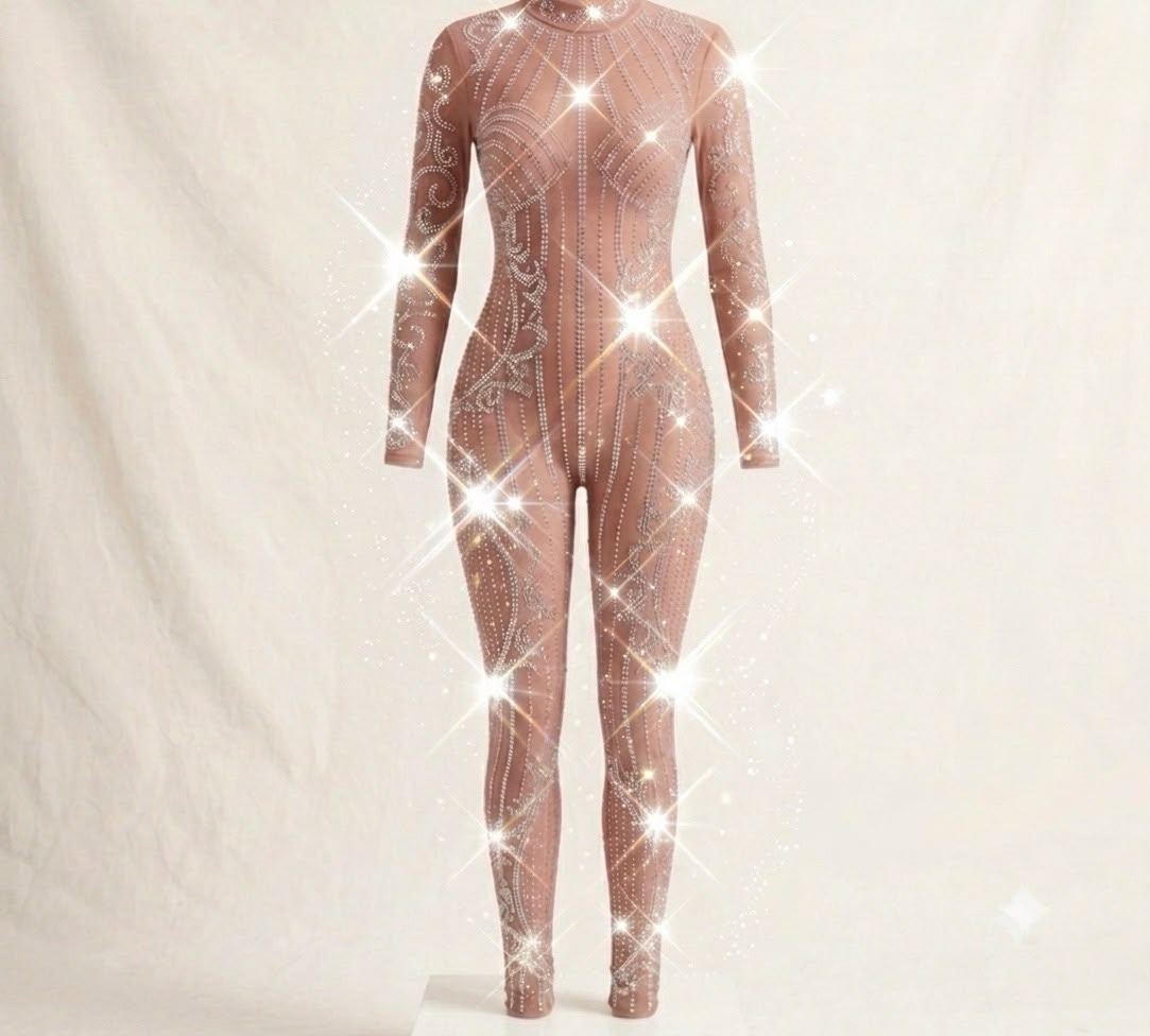 Nude Rhinestone Full-Length Unitard | Aerial Dance, Gymnastics & Performance Costume