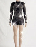 Black Rhinestone Long Sleeve Unitard | Aerial Dance, Gymnastics & Performance Costume