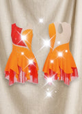 Vibrant Orange & Red Aerial Dance Dress – Rhinestone Figure Skating Leotard, Luxury Rhythmic Gymnastics Costume, Mesh Illusion Acrobatic Dress